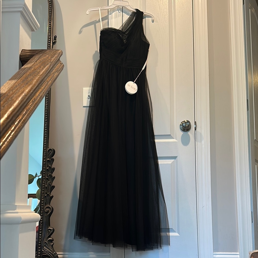 Watters Black One-Shoulder Gown